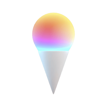 Colorful, glowing ice cream cone with gradient sphere on top creates whimsical and modern design. vibrant colors blend seamlessly, giving futuristic and playful feel png