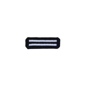 This shows black fabric patch with two parallel white stripes, often used as symbol or insignia. patch is rectangular and has simple, minimalist design. black fabric patch with two white stripes png