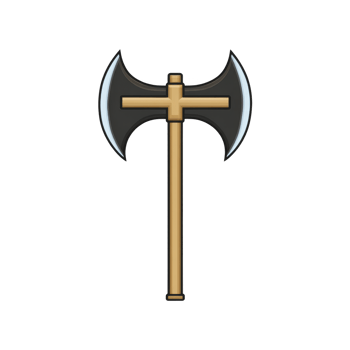 Double headed axe with wooden handle and sharp black blades is depicted, symbolizing strength and tradition. design is simple yet striking, evoking sense of history and power png