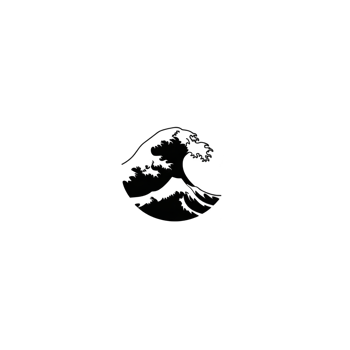 This features stylized black and white illustration of wave, reminiscent of traditional Japanese art. wave is depicted circular form, creating sense of motion and fluidity.wave illustration black png