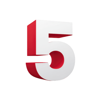 Bold, three dimensional number five with white front and red sides stands out against plain background, creating striking visual effect png