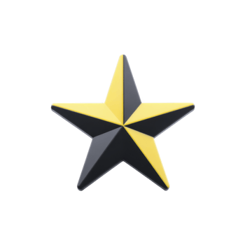 3D black and yellow star with glossy finish, featuring sharp edges and symmetrical design, creating modern and striking appearance png