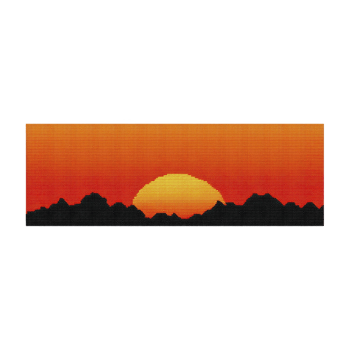 Vibrant sunset with glowing sun setting behind silhouette of mountains, creating gradient of warm orange and red hues in sky png