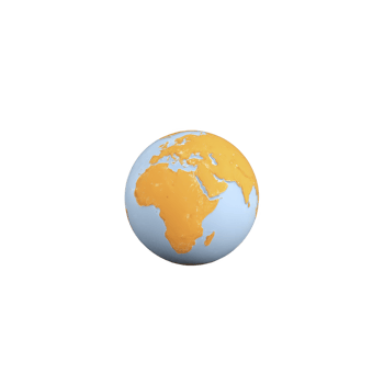 Small globe with focus on Africa and Europe is depicted, featuring blue ocean and orange continents, symbolizing global connectivity and geography png