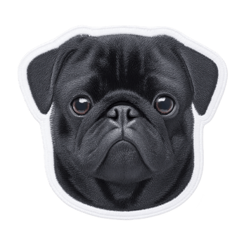 This features detailed embroidered patch of black pug face, showcasing its expressive eyes and distinctive features. patch is outlined in white, highlighting pug adorable expression png
