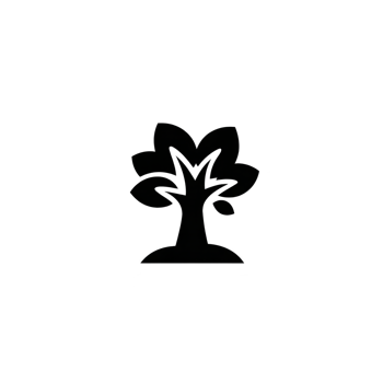 Simple black tree silhouette with broad canopy and visible trunk, set against plain background, evokes sense of nature and tranquility png