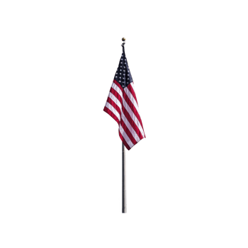 Image shows waving American flag on flagpole against clear background, symbolizing patriotism and national pride png