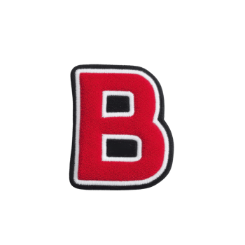 Red letter B patch with white and black outline, isolated on transparency background. bold design is often used for varsity jackets or team apparel, adding sporty and classic touch png