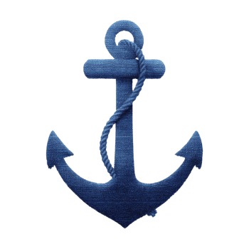 Blue fabric anchor with rope wrapped around it, symbolizing nautical themes and maritime adventures. texture and color evoke sense of calm and stability png