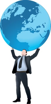 Businessman holding up the world vector
