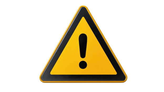 Yellow warning sign with exclamation mark on transparent background png