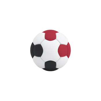 Soccer ball with unique design featuring red, black, and white panels, isolated on transparency background. ball modern pattern adds stylish touch to classic sports equipment png