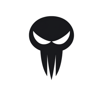 This features black skull with elongated teeth and menacing eyes, set against transparent background. design is simple yet striking, evoking sense of mystery and intensity png