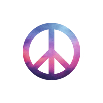 Colorful peace symbol with gradient of blue, purple, and pink hues, representing harmony and tranquility. design is simple yet impactful, conveying message of unity and peace png