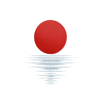 Red circle resembling sun is reflected on calm water surface, creating serene and minimalist design. image evokes tranquility and balance png