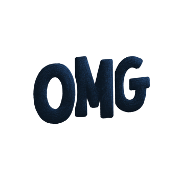 3D text illustration of word OMG in bold, dark blue letters, conveying surprise or excitement. letters have textured appearance, adding depth and dimension to design png