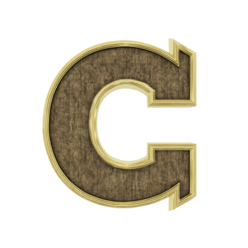 Textured, gold outlined letter C with wooden appearance, showcasing blend of elegance and rustic charm. design is suitable for decorative purposes, adding touch of sophistication png