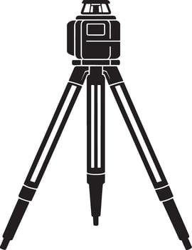 Black and white icon of a laser level on tripod stand for construction and surveying vector