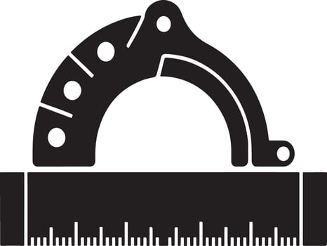 Black and white illustration of a protractor and ruler combination tool vector