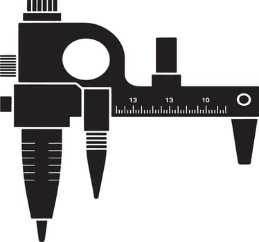 Black and white illustration of a three point caliper measuring tool vector