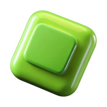 Glossy green square button element isolated on transparent background png