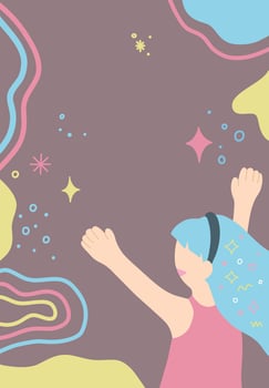 Blue haired girl looking at night sky full of stars with text Girl at Heart Happy Womens day Design Illustration vector