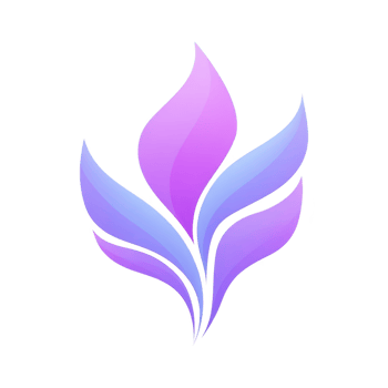 Vibrant, abstract logo design featuring purple and blue gradient flames, symbolizing creativity and innovation. smooth, flowing lines create sense of movement and energy png