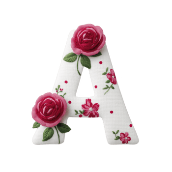 Decorative letter adorned with embroidered pink roses and floral patterns, creating charming and artistic design. intricate details and vibrant colors add elegance to letter png