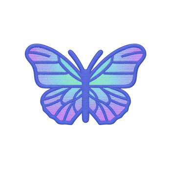 Vibrant, multicolored butterfly illustration with shades of blue, purple, and pink, showcasing intricate wing patterns. design is set against transparent background, highlighting its vivid colors png
