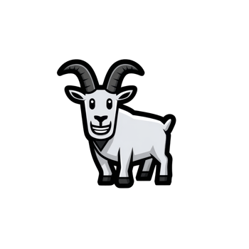 Cartoon goat with large curved horns stands cheerfully, featuring simple and playful design. goat is depicted in grayscale color scheme, adding classic touch to its appearance png