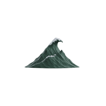 Stylized illustration of large ocean wave with dark green hue and white foam crest, evoking sense of power and movement. wave is isolated on transparency background png