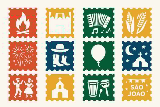 Sao Joao Festival Icons Set Traditional Brazilian Celebration Symbols vector