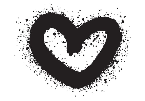 Hand drawn spray paint with heart symbol. Love banner with airbrush ink dots. vector