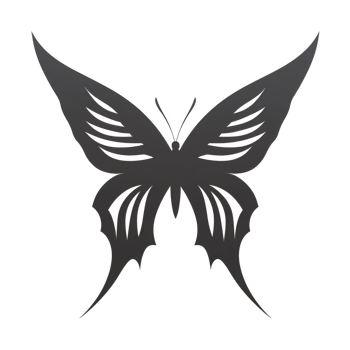 Black silhouette of butterfly with intricate wing patterns creates striking and elegant design. symmetrical shape and detailed cutouts add sense of grace and beauty to image png