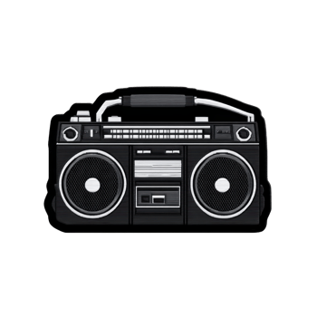 Vintage black boombox with dual speakers and detailed controls evokes nostalgia and retro vibes. classic design highlights its iconic status in music history png
