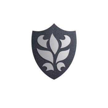 Metallic shield with floral emblem design on textured surface, symbolizing protection and elegance. shield sleek and artistic pattern adds touch of sophistication png