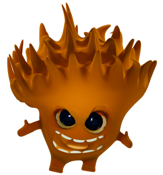 3D cartoon orange monster with big eyes and a big mouth png
