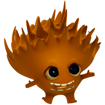 A cartoon orange monster mascot with big eyes and a big smile png