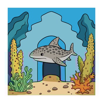 Cartoon Leopard Shark Illustration in Underwater Scene with Coral and Rocks vector