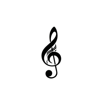 Black treble clef symbol is centered on transparency background, representing music and melody. simple design conveys sense of harmony and rhythm, often associated with musical notation png