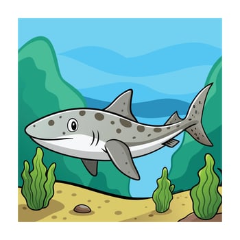 Cartoon Shark Illustration Underwater Scene with Cute Grey Shark vector