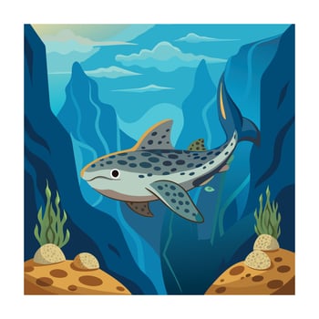 Cartoon Leopard Shark Swimming in Ocean Coral Reef Illustration for Children vector