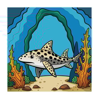 Cartoon Leopard Shark in Ocean Cave Colorful Underwater Scene Illustration vector