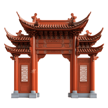 3D Render of a Traditional Chinese Archway png