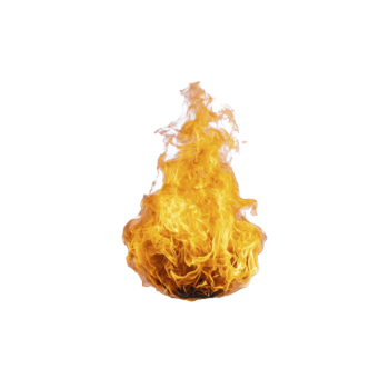 Vibrant, isolated flame with dynamic movement and bright orange hues, set against transparent background, creating striking visual effect png
