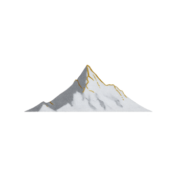 Stylized illustration of snow capped mountain with golden highlights against transparency background, evoking sense of tranquility and majesty png