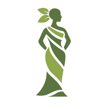 Stylized silhouette of woman in green dress with leaf accents, symbolizing nature and elegance. design combines elements of fashion and environmental themes, creating harmonious blend png
