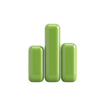 A glossy green bar chart icon with three vertical bars of varying heights, symbolizing data analysis or statistics. shiny surface adds modern and sleek appearance png