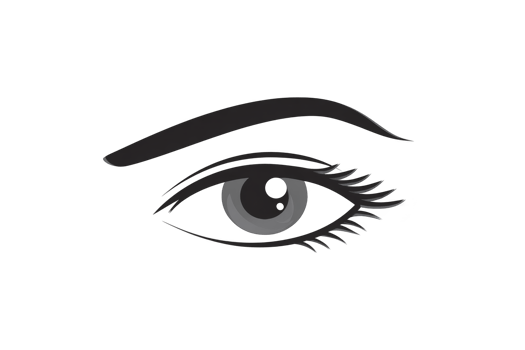 A stylized black and white illustration of human eye features detailed eyelashes and prominent eyebrow, conveying sense of focus and observation png