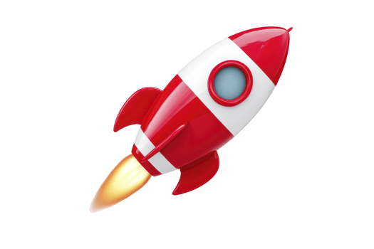 A red and white cartoon rocket with blue window is shown flying upwards with fiery exhaust, symbolizing adventure and exploration png